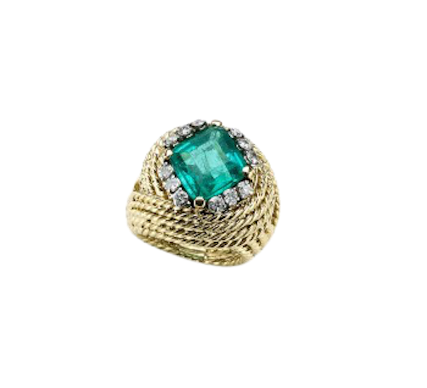 French Emerald And Diamond Bombe Cocktail Ring, Circa 1965 - image 1