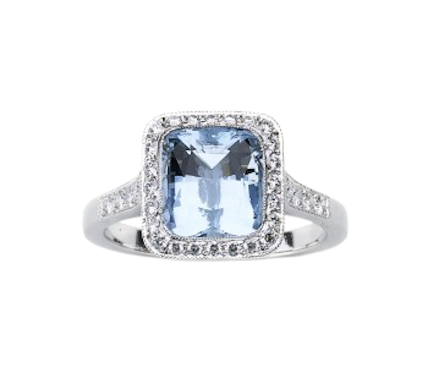 Aquamarine, Diamond And Platinum Cluster Ring - image 1
