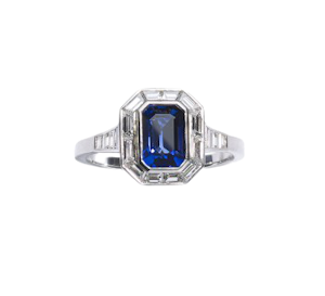 Sapphire, Diamond And Platinum Mitre Set Ring