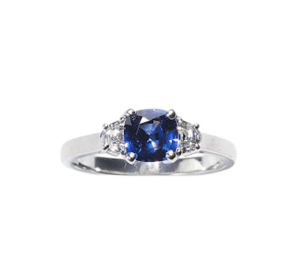 Sapphire And Half Moon Diamond Platinum Ring - image 1