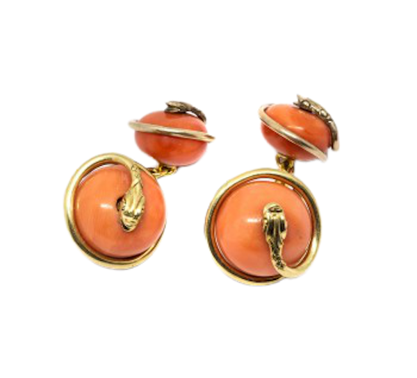 Coral And Gold Snake Cufflinks, Circa 1890 - image 1
