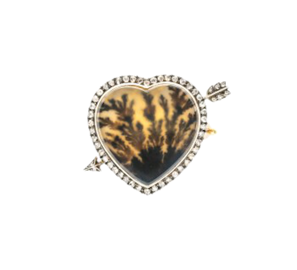 Antique Fabergé Moss Agate And Diamond Heart Brooch - image 1