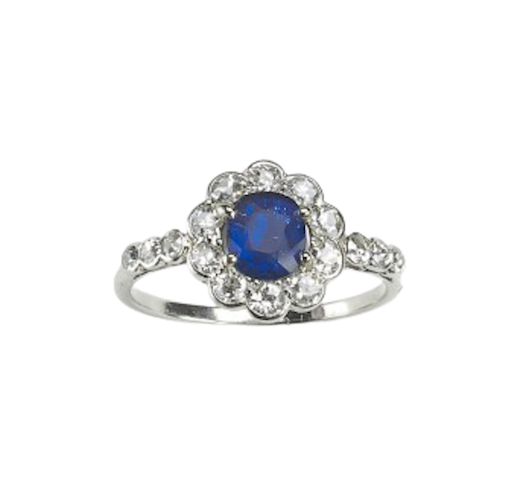 Art Deco Sapphire And Diamond Cluster Ring - image 1