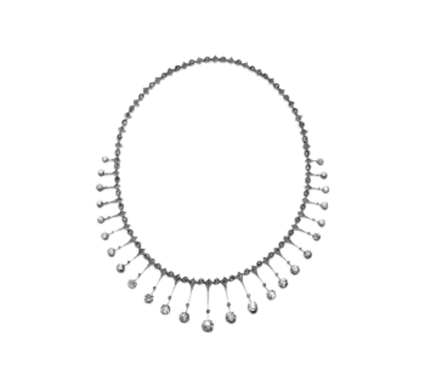 Antique Diamond Fringe Tiara Necklace, Silver Upon Gold, Circa 1910 - image 1