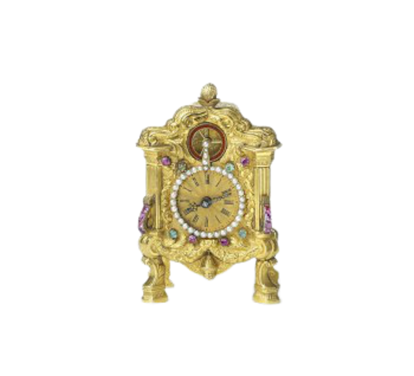 Viennese Antique Gold Emerald Ruby and Pearl Clock, Probably by Carl Wurm, Circa 1830 - image 1