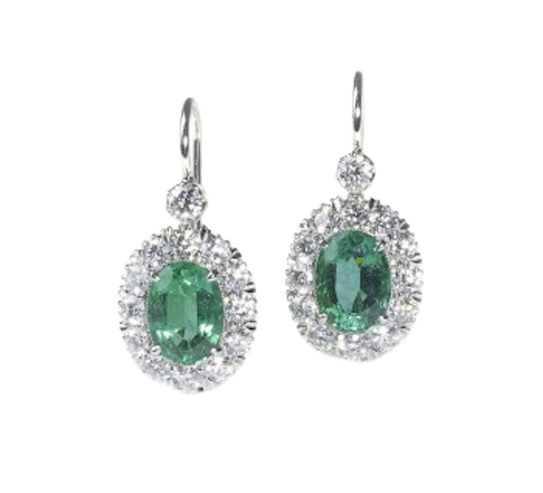 Emerald, Diamond And Platinum Cluster Earrings - image 1