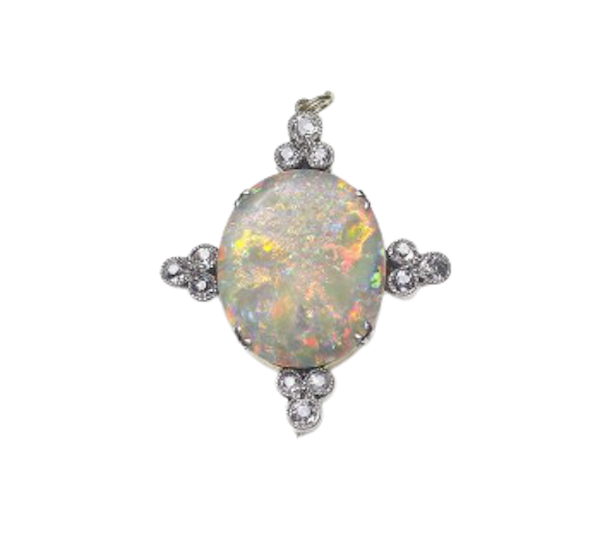 Antique Opal And Diamond Brooch Silver Upon Gold Circa 1900 - image 1