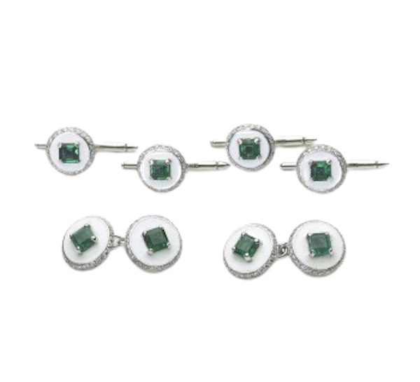 Art Deco Emerald, Diamond And Enamel Dress-Set - image 1