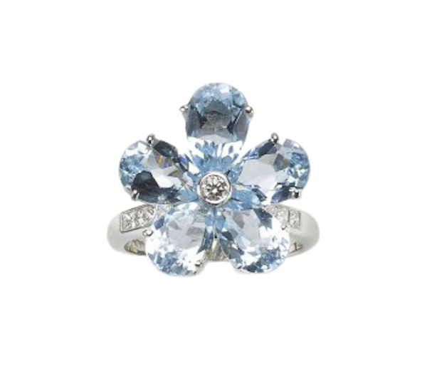 Blue Topaz And Diamond Flower Ring - image 1