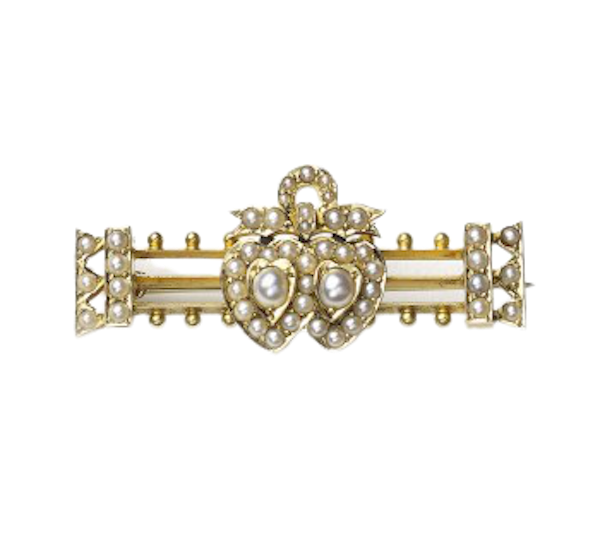 Seed Pearl Double Heart And Bow Brooch - image 1