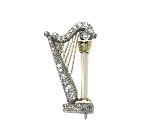 Antique Diamond Silver And Gold Harp Brooch, Circa 1890 - image 1