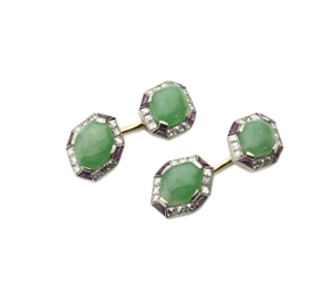 Jade, Ruby And Diamond Cufflinks, Circa 1920
