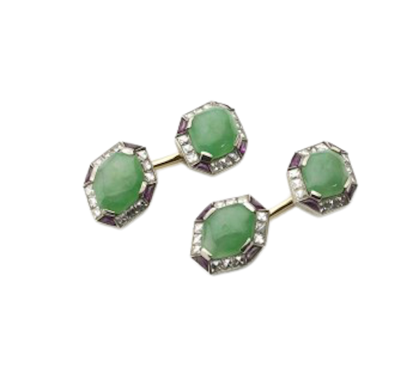 Jade, Ruby And Diamond Cufflinks, Circa 1920 - image 1