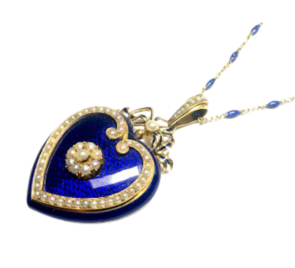 Victorian Blue Enamel Pearl And Gold Heart Locket, Circa 1850 - image 1