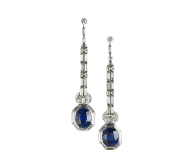Modern Sapphire, Diamond And Platinum Drop Earrings - image 1