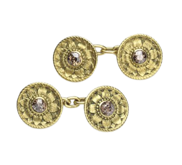 Desbazeille Art Nouveau Champagne Diamond and Gold Cufflinks, Circa 1895 - image 1
