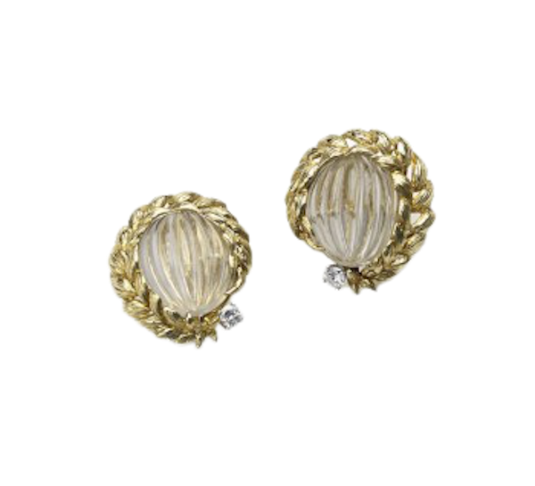 David Webb Rock Crystal Diamond Gold Earrings - image 1