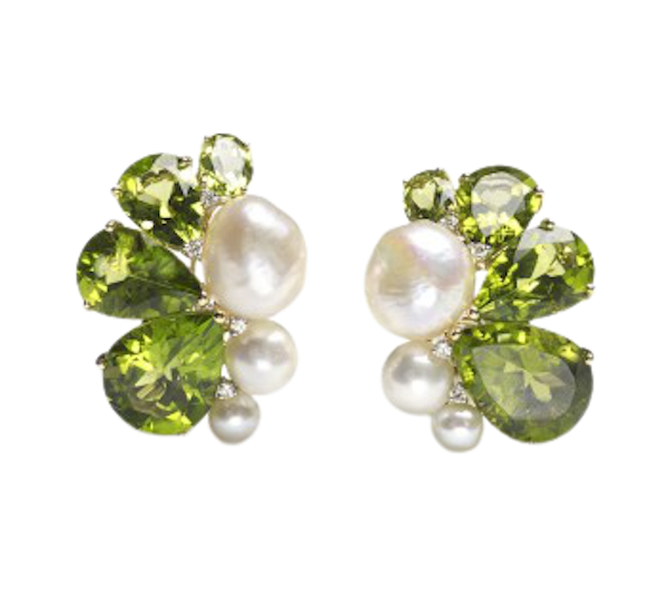 Modern Peridot, Pearl, Diamond And Gold Earrings - image 1