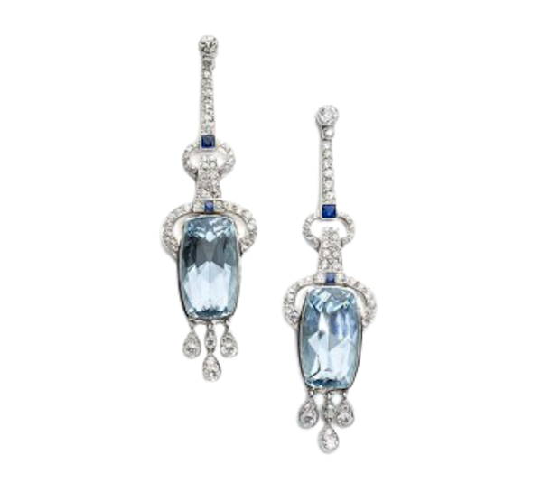 Aquamarine, Sapphire And Diamond Earrings - image 1