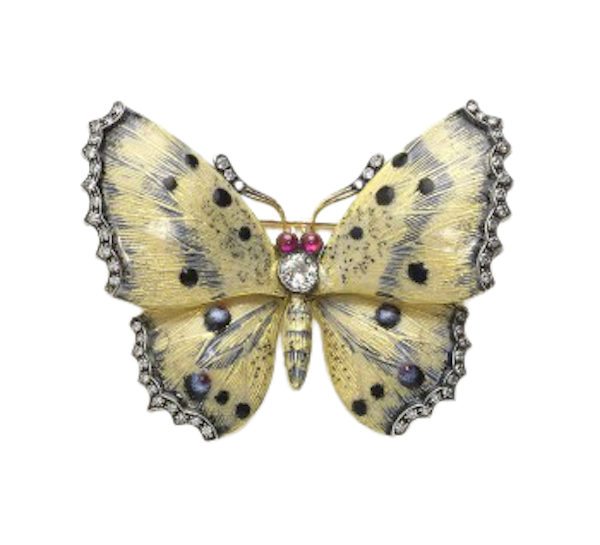 Cream And Blue Enamel Butterfly Brooch - image 1