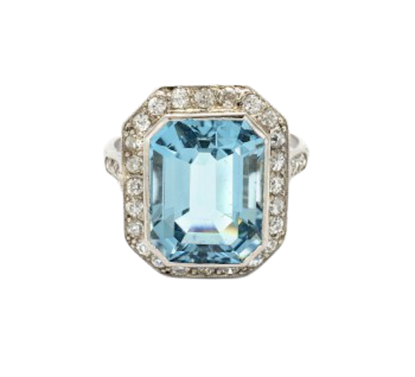 Art Deco Aquamarine, Diamond and Platinum Ring - image 1
