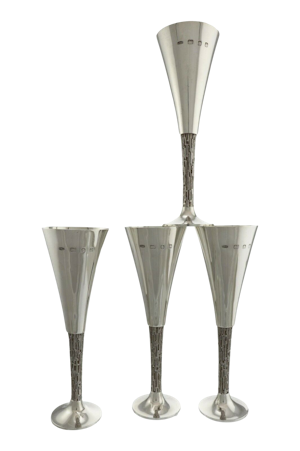 Sterling SILVER - Christopher Nigel Lawrence - Set of 4 Champagne Flutes