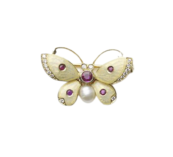 Enamel, Diamond And Ruby Butterfly Brooch - image 1