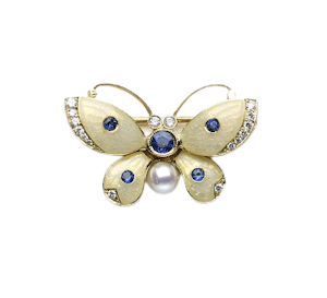 Enamel Sapphire And Diamond Butterfly Brooch