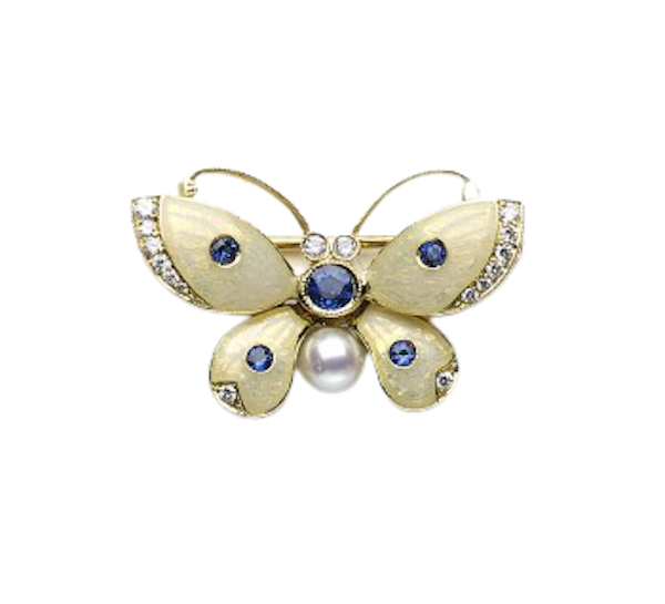 Enamel Sapphire And Diamond Butterfly Brooch - image 1