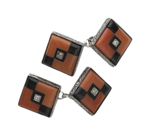 Art Deco Coral, Black Onyx, Diamond And Platinum Cufflinks, Circa 1930