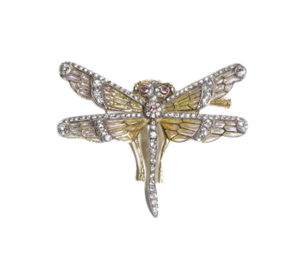 Dragonfly Plique À Jour Enamel, Diamond And Gold Brooch - image 1