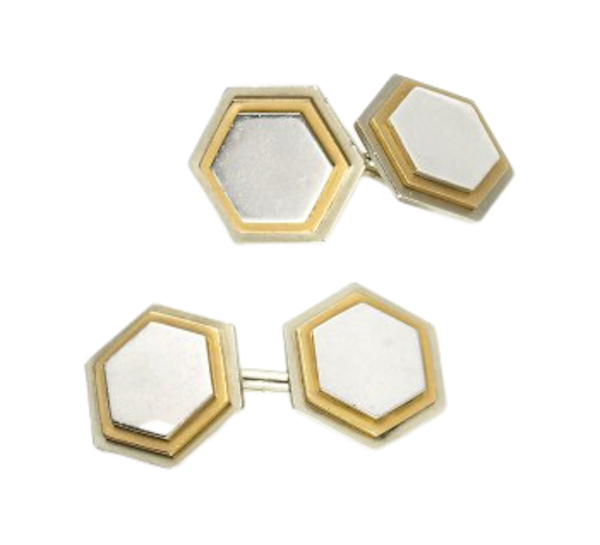 Hexagonal Platinum And Gold Cufflinks - image 1