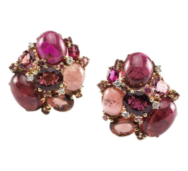 Modern Pink Tourmaline Diamond and Gold Cluster Earrings - image 1