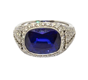 Modern Cushion Cut Sapphire Diamond  and Platinum Ring, 8.64ct