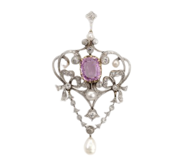 Pink Sapphire, Pearl And Diamond Pendant - image 1
