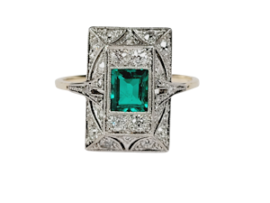 Fine Edwardian emerald and diamond ring sku 5129 DBGEMS