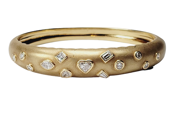 Modern 18ct gold bangle set with a variety of different cut diamonds sku 5103  DBGEMS - image 1