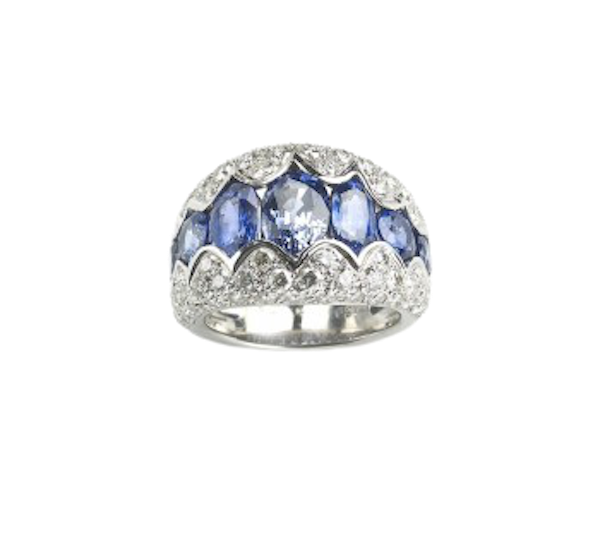 French Sapphire Diamond and White Gold Ring, Circa 1990 - image 1