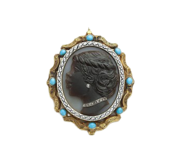 Sardonyx, Turquoise, Diamond, Enamel and Gold Cameo Pendant, Circa 1870 - image 1