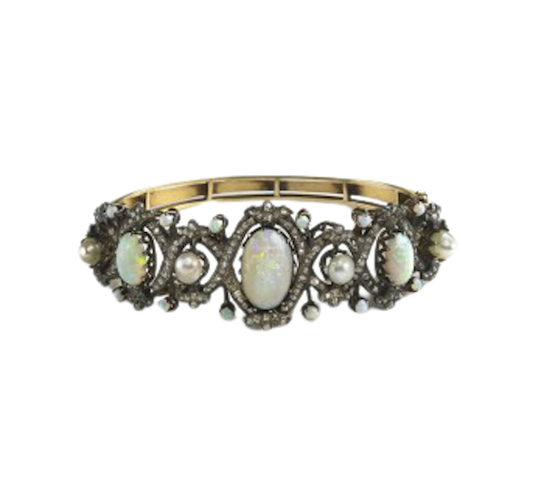 Opal, Diamond Pearl Silver and Gold Bangle - image 1