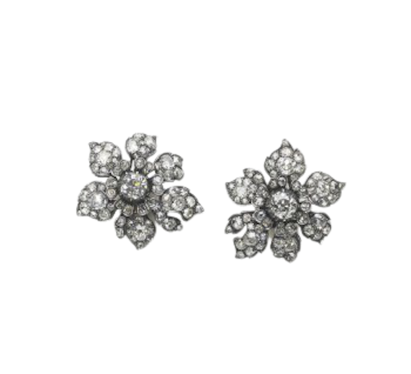 Antique Diamond Flower Earrings, Circa 1880 - image 1