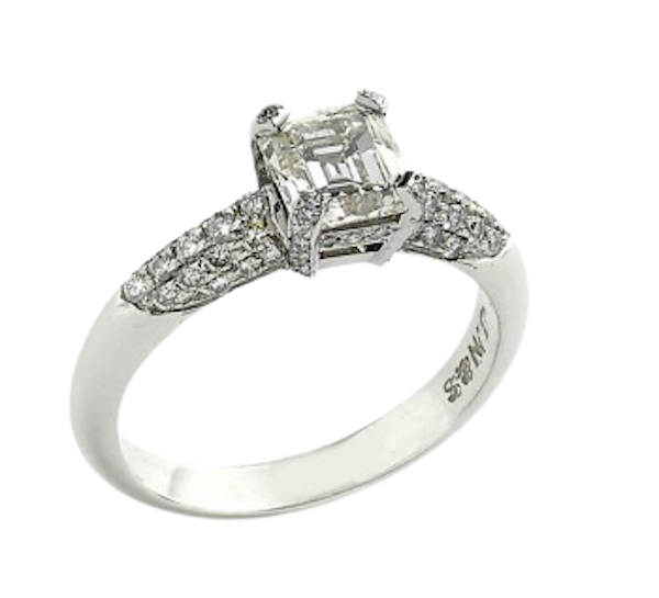 Emerald Cut Diamond And Platinum Ring, 1.23ct - image 1