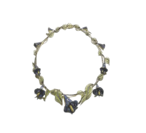 Moira Sapphire, Diamond, Silver And Gold Calla Lily Necklace - image 1