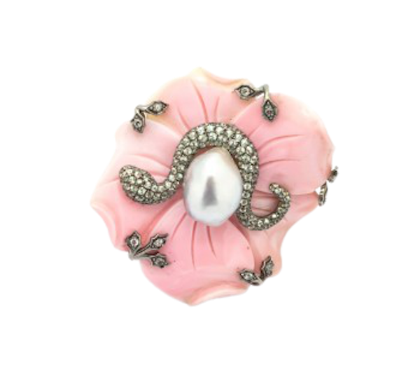 Conch Shell Flower And Snake Ring - image 1