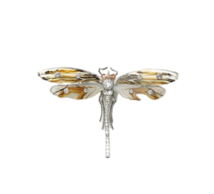 Mocha Stone Agate, Diamond, Padparadscha Sapphire And White Gold Dragonfly Brooch