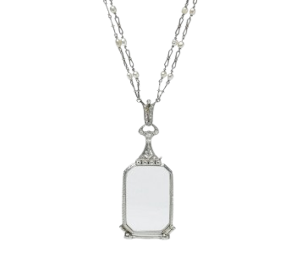 Art Deco Diamond And Pearl Lorgnette And Chain, Circa 1930 - image 1