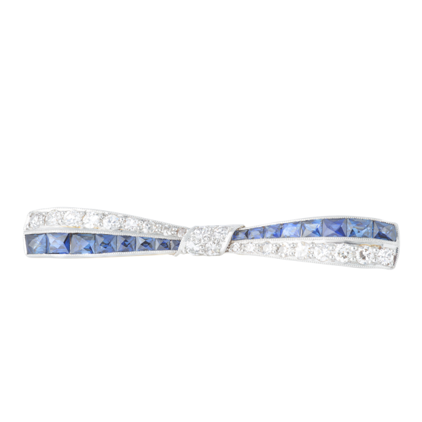 An Art Deco Diamond Sapphire Bow Brooch - image 2