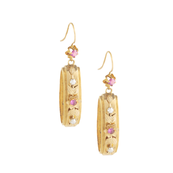 A Pair of Garnet Pearl Hoop Earrings - image 1