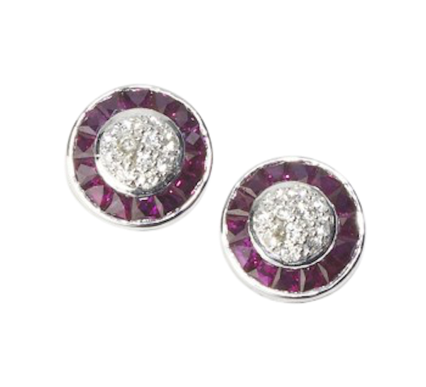 Ruby And Diamond Cluster Earrings - image 1