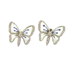 Moira Plique À Jour Enamel, Diamond And White Gold Butterfly Earrings